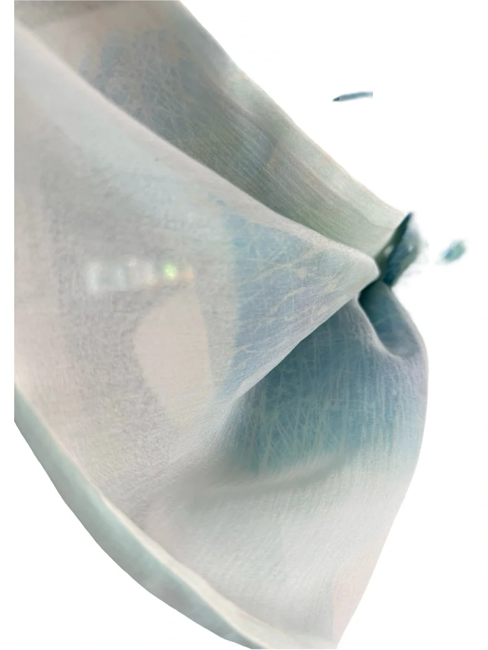 Vintage Silk Chiffon Scarf Teal Blue Mint Abstract Print 16x42